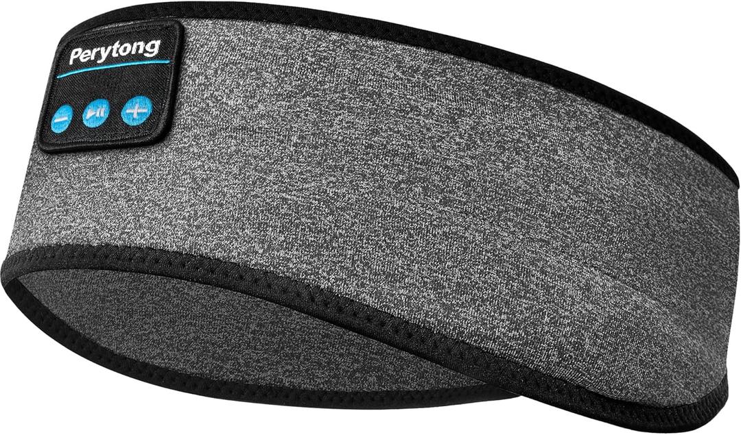 Perytong Sleep Headphones Bluetooth 5.4 Headband - Sleeping Headphones with Ultra-Thin Stereo Speakers for Side Sleepers - Wireless Music Earphones Headband for Sports, Workout, Jogging, Yoga, Travel (Black Grey)