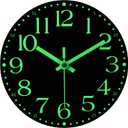 JoFomp Wooden Glow in The Dark Clock, 8 inch Silent Non-Ticking Battery Operated Clock, Energy-Absorbing Luminous Numerals and Hands, Lighted Wall Clock Decoration (Black, 8 INCH)
