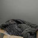 Exclusivo Mezcla King Size Flannel Fleece Blanket, Super Soft Striped Jacquard Bed Blanket, Lightweight Fuzzy Cozy for All Seasons, 90x104 Inches, Dark Grey 