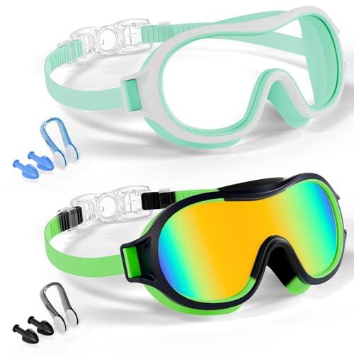 Aegend 2 Pack Swim goggles for Kids 3-15, Anti-Fog Anti-UV Wide Vision Waterproof, No leak Swimming goggles for Boys Girls