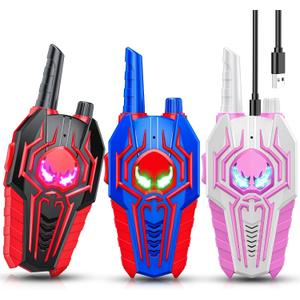 Walkie Talkies for Kids Rechargeable: 3 Pack Kids Walkie Talkies Toys Christmas Birthday Gifts for 3 4 5 6 7 8 9 10 Year Old Girls Boys Grandkids Stocking Stuffers Family Camping Outdoor Toys Gift (Blue Black White)