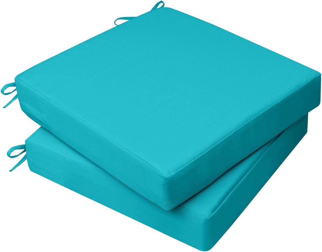 AAAAAcessories Outdoor Seat Cushions for Chairs, Waterproof, Fade-Resistant, 20" x 20" x 3", Patio Furniture Replacement Cushions, Set of 2, Turquoise Blue