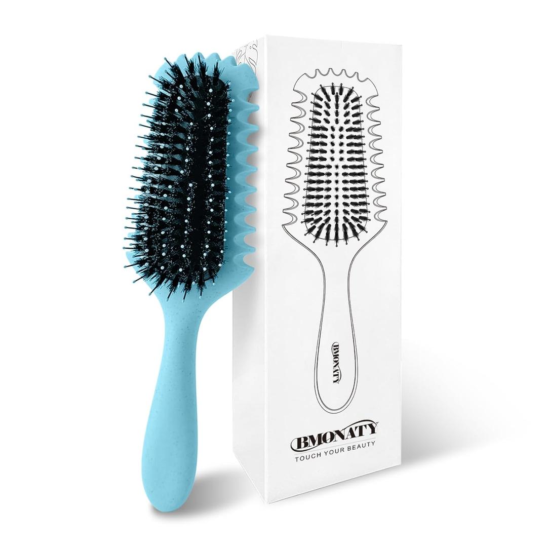 Curl Defining Brush, Boar Bristle Hair Brush Gifts for Women and Men  Shape, Volumize, and Detangle Curly Hair Styling with Reduced Pulling and Curl Separation Blue