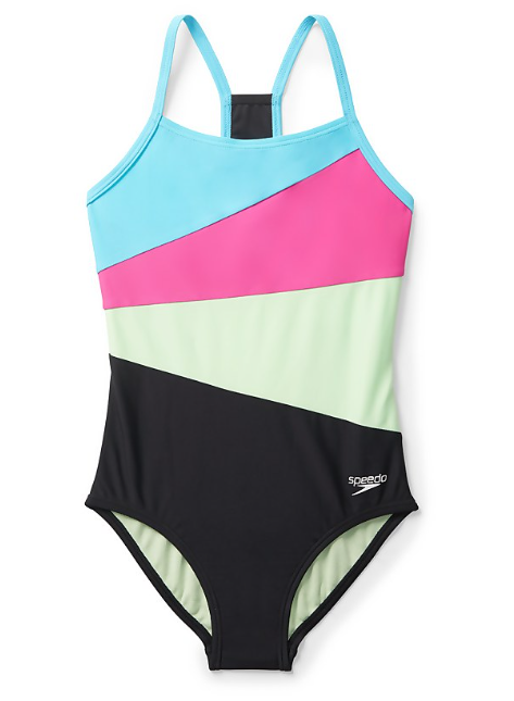 Speedo Swimsuit Solid Radiating Splice One Piece 8 Y