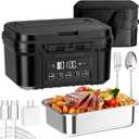FERVINOW Cordless Electric Lunch Box for Adults  Battery-Powered Heated Lunch Box with 1.2L Stainless Steel Container, Timer Function, and Leak-Proof Food Warmer for Work, Travel & Office (Black)