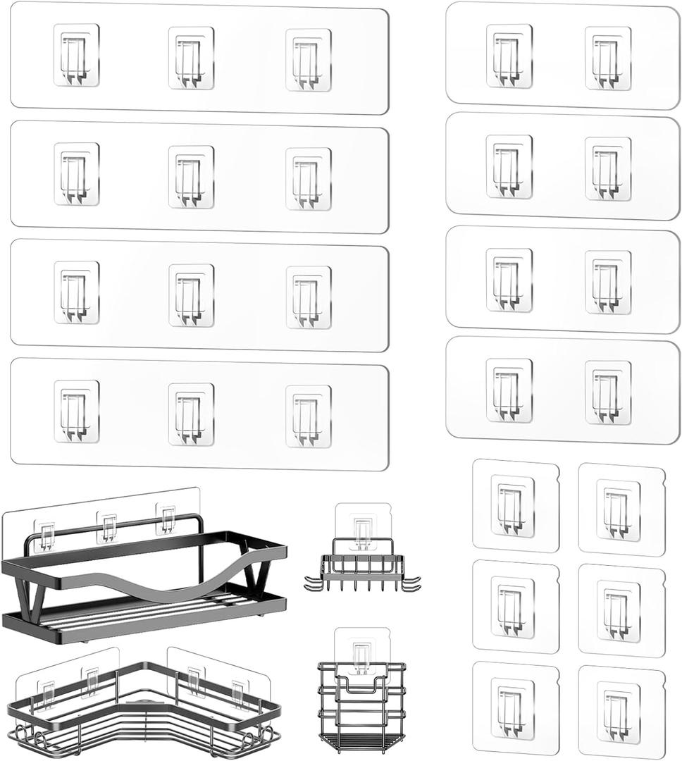 14 Pack Shower Caddy Replacement, Strong Hooks, No Drilling Shower Shelf, Hooks for Caddy, Soap Holder and Kitchen Racks