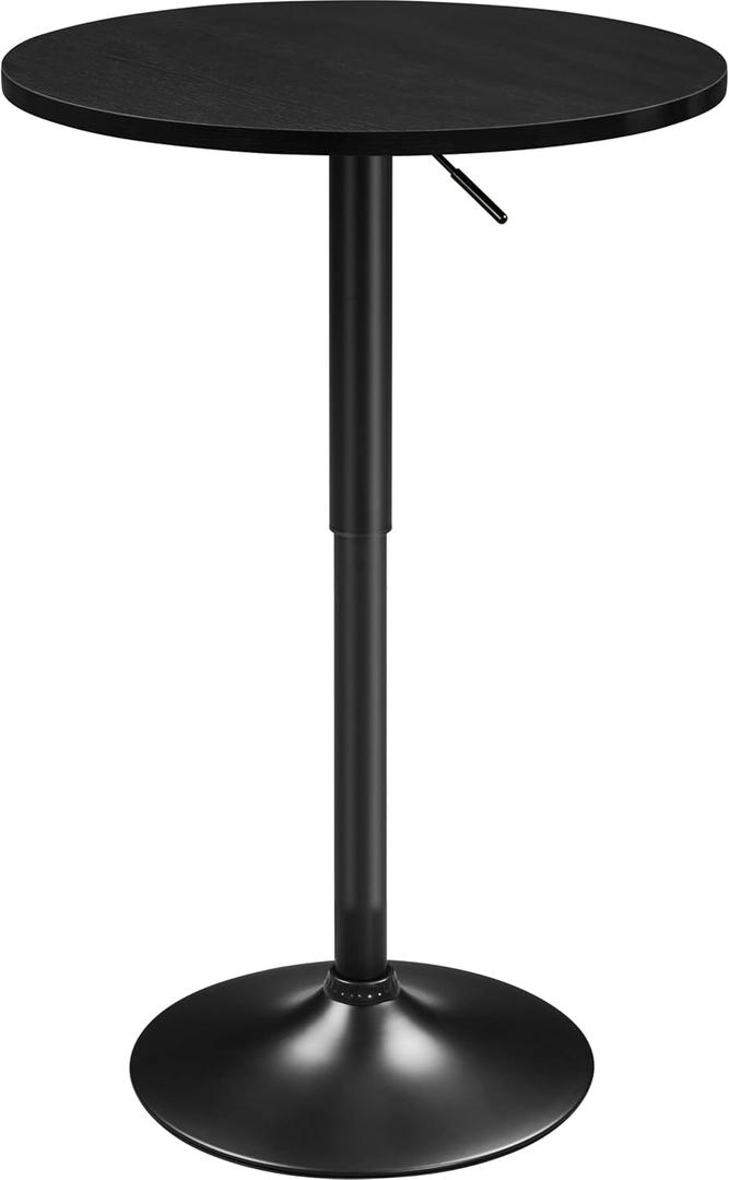Yaheetech Round Bar Table, Adjustable Height and 360 Swivel Bar Tables, Cocktail Table with MDF Top, Silver Leg Base for Bar, Bistro, Caf, Full Black