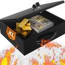 Fireproof Document Box,X Large Fire Resistant Safe Box with Key Lock for Home, Portable Fireproof Lock Box for Personal Items, Passport, Cash, Tablet, Exterior 13.2" x 11" x 4.13"