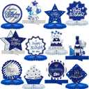 Clabby 12 Pieces Birthday Table Decorations Blue Honeycomb Centerpieces for Table Decor Cute Birthday Honeycomb Topper for Women Men Anniversary Theme Party Supplies Photo Props