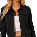 Allegra K Women's Faux Suede Point Collar Button Down Cropped Moto Biker Jacket Large Black