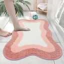 HAOCOO Pink Bathroom Rugs Non Slip 20X31 inch, Ultra Soft Absorbent Irregular Shape Bath Rug, Microfiber Washable Non-Slip Bathmat Boho Decor for Bedroom Bathroom Floor Tub Shower