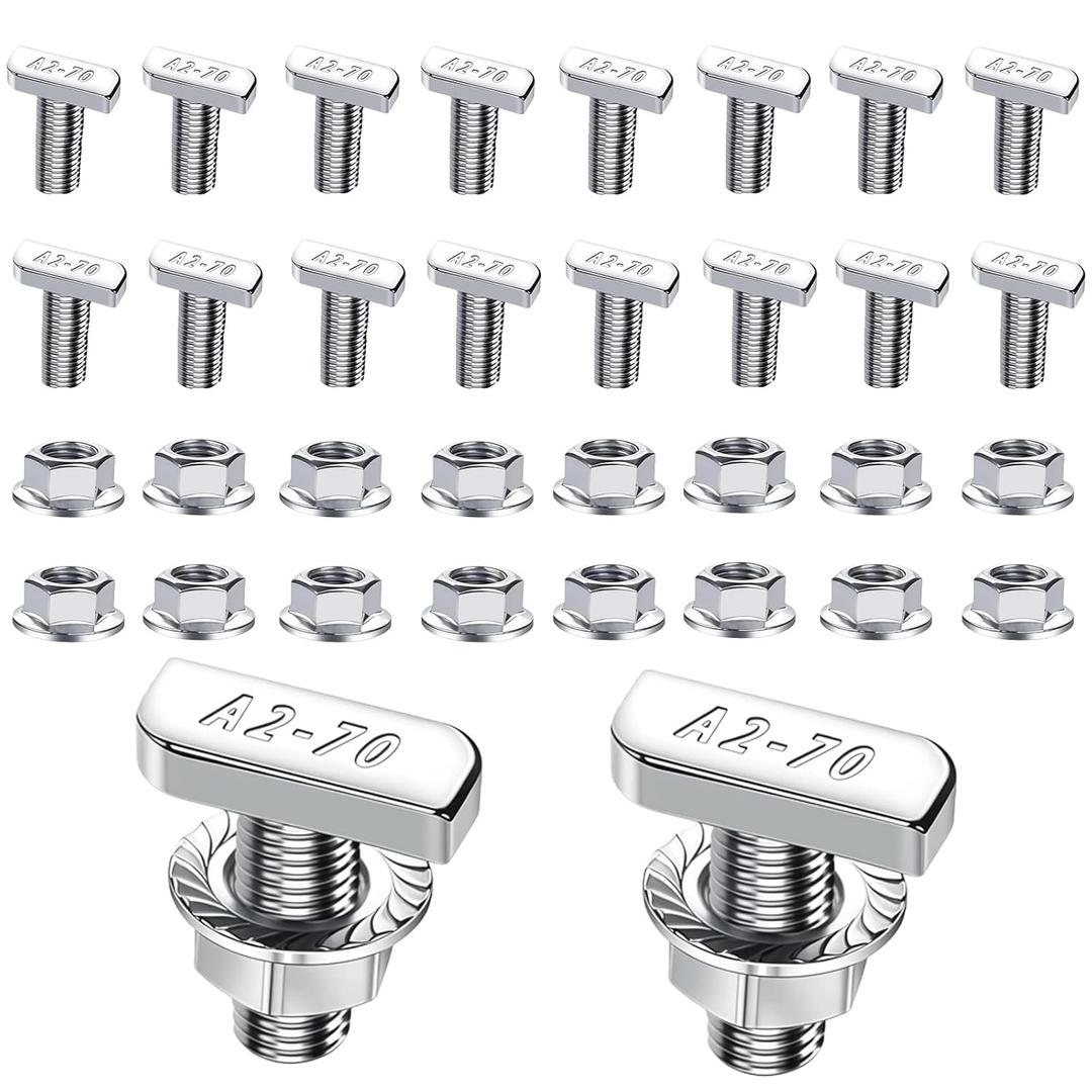 20 PCS T Slot Bolts, M8x20mm T-Slot Bolts 304 Stainless Steel A2-70 with Hexagon Flange Nuts, for Aluminum Extrusion Profile Photovoltaic Solar Mounting