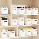 ORGIDOL 10 Pack White Plastic Storage Bins, Storage Container for Organizing, Storage Boxes with Handle for Shelves, Cute Organizer Bins for Craft, Snacks, Pantry, Cabinet, 9.69x6.7x5.7 inch
