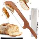 Beech Wood Bow Bread Knife for Homemade Sourdough, 15.7" Serrated Bread Slicer Cutter with Stainless Steel Blade, Ergonomic Fiddle Bow Knife, Includes Screwdriver for Blade Maintenance (Original Wooden Color)
