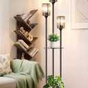 Crystal Floor Lamps for Living Room, Glass Modern Floor Lamp with Shelves, Mid Century Standing Lamps with Table, Brass Tall Lamp with Crystal Shade Vintage Retro Corner Floor Lamp (Black)