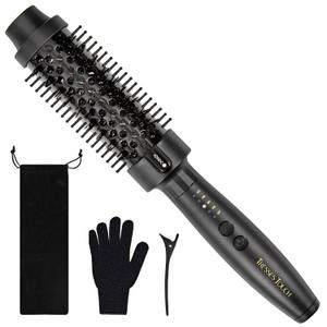 Thermal Brush 1.5 Inch, Heated Round Brush for Blowout Look, Negative Ion, 5 Temp Settings, Tourmaline Ceramic, Dual Voltage for Travel, Easy to Use, Less Damage, Makes Hair Shinier & Smoother (Black)