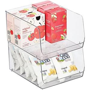 mDesign Wide Stackable Plastic Food Storage Organizer Bin Basket with Open Front for Household Kitchen Cabinets, Pantry, Offices, Closets, Bedrooms, Bathrooms - 10.2" Wide, 2 Pack - Clear