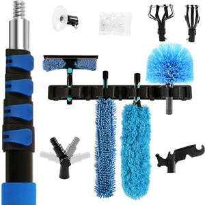 Duster with Extension Pole (20 FT Reach), Light Bulb Changer for High Ceilings & 3-12FT Extension Pole Duster Cleaning Kit, Fan Duster/Cobweb Duster/Window Washing Kit for High Windows, Interior Roof