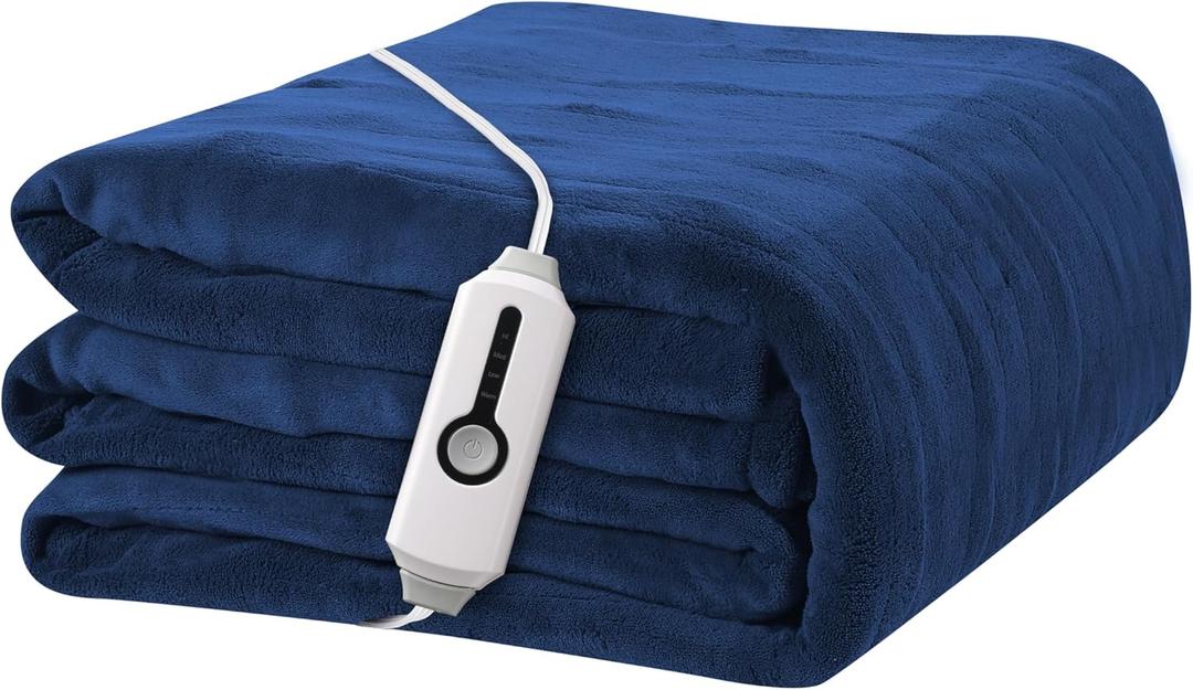 Heated Electric Blanket 72"x84" Full Size, Soft Coral Fleece Fast Heated Blanket with 4 Heating Levels and 10 Hours Auto-Off, Cozy Plush Fabric, Machine Washable - Home, Dark Blue
