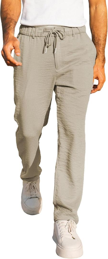 JMIERR Men's Casual Drawstring Pants Elastic Waist Lightweight Pant Summer Beach Trouser with Pockets (Gray, L)