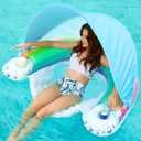 Jasonwell Pool Float with Canopy - Inflatable Pool Floaties Adult Floating Pool Chair Lounge Floats for Swimming Pool Water Chair Pool Lounger with Cup Holders Pool Toy Party Floaty for Adults (Large, rainbow)