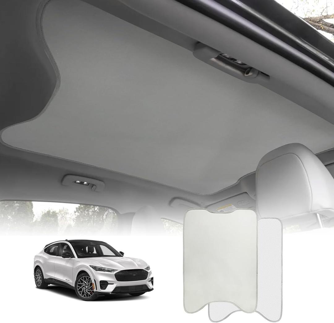 AOSKonology Foldable Roof Sunshade Compatible with Mustang Mach-E 2021-2024 Accessories Upgraded Heat Reflective Tech Accessories,Sunroof Reflective Cover Blocks Glare Blocks UV Ray (Grey) (Grey)