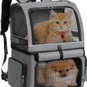 Lekebobor Double Cat Backpack Carrier for 2 Cats, Double-Compartment Pet Carrier Backpack for Two Small Cat or One Medium Cat, Cats Carrier Backpack Dog Carrier Backpack Fits Up to 24 Lbs,Black