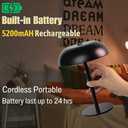 Portable LED Mushroom Table Lamp, Cordless Desk Night Light with 5200mAh Rechargeable Battery, Stepless Dimming Small Lamp with 3 Color and Brightness Control for Bedroom/Patio/Bar/Coffee shop (Black)