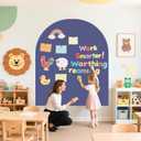 Magnetic Wall Decal for Kids 40x32 Inch Self Adhesive Magnetic Board Play Wall Dusty Blue Magnet Chalkboard for Wall with Letters and 12 Color Liquid Chalk for Playroom Home Office School