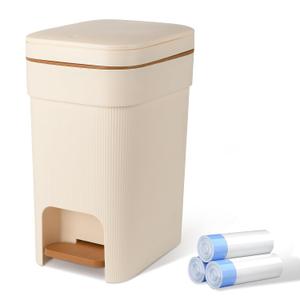 JiatuA Small Bathroom Trash Can with Lid Soft Close, 2.6 Gallon Step Garbage Can Slim Trash Bin Wastebasket for Kitchen Bedroom Office Living Room Toilet College Dorm, Cream