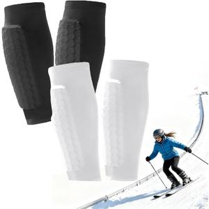 2 Pairs Ski Shin Guards, Soccer Shin Guards Pads for Kids Youth Adult Calf Compression Sleeve with Honeycomb Pads Lightweight Calf Protective Gear for Soccer &Ski Shin Pads Gear for Boys, Girls (Large, Black+White)