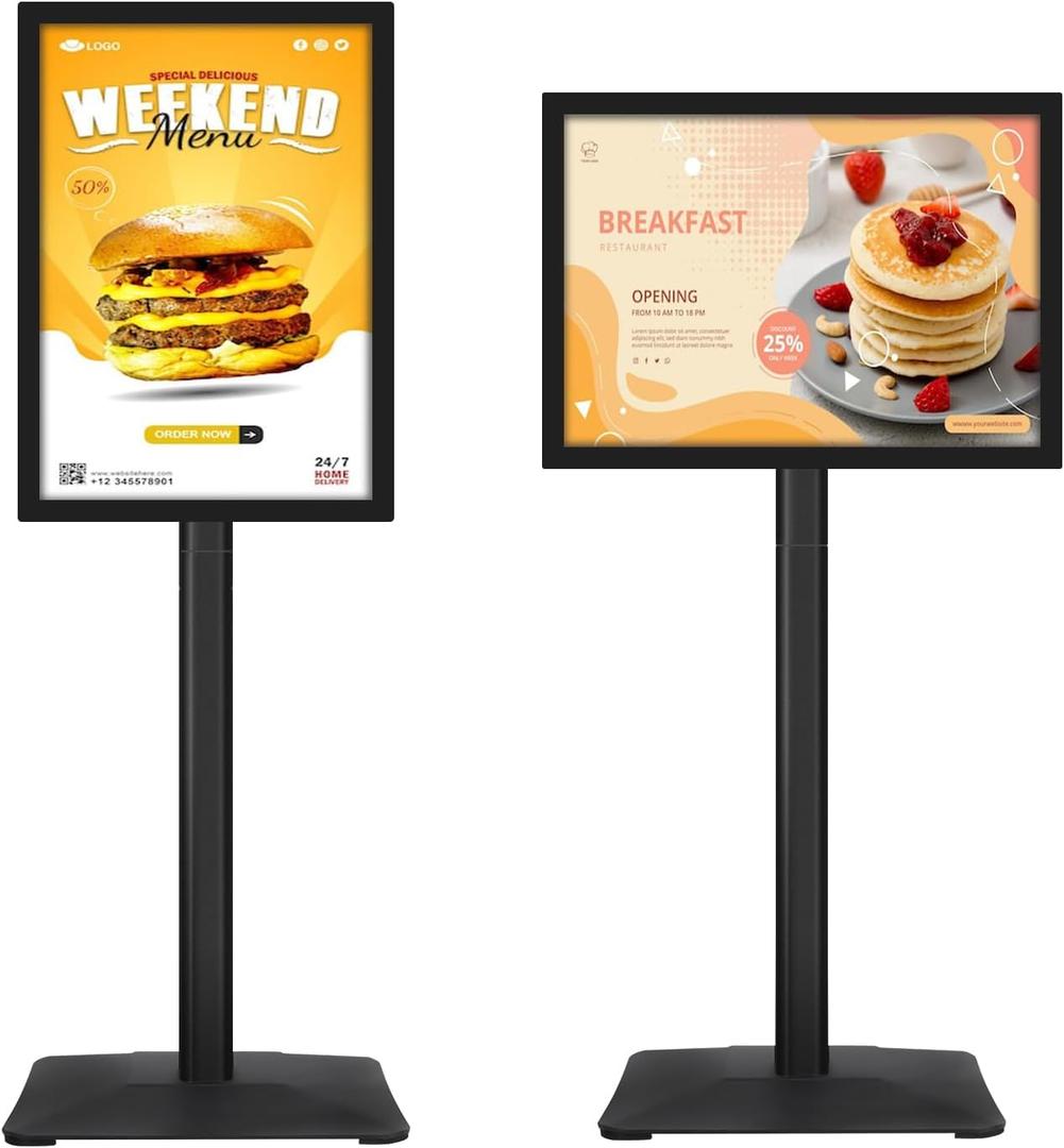 Heavy-duty Poster Stand Holder 11"x 17" Pedestal Floor Standing Sign Holder Vertical and Horizontal View Sign Display, PVC Magnetic Frame, Black