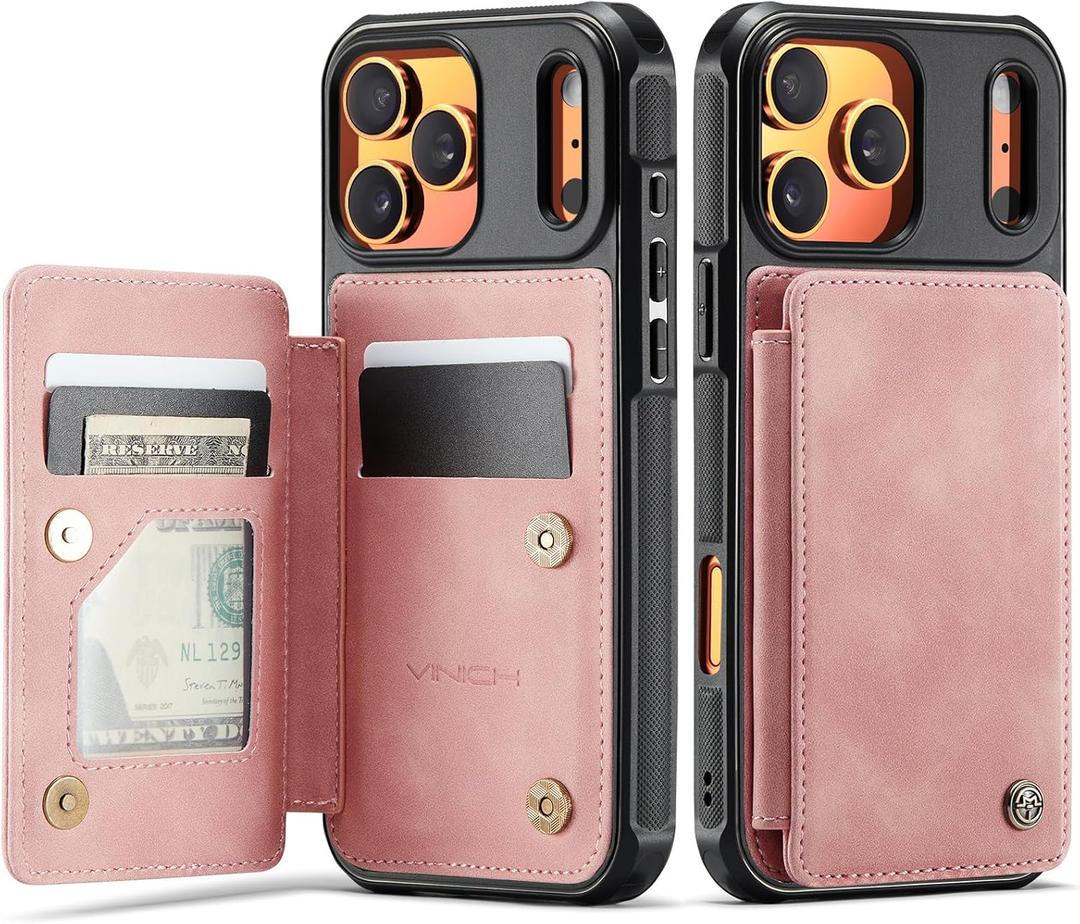Vinich for iPhone 17 Pro Max Wallet Case with Card Holder, RFID Blocking Credit Slots Kickstand Shockproof Phone Cover Fit for iPhone 17 Pro Max 6.9" Rose Pink
