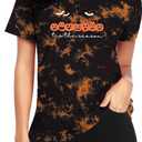 Pumpkin Spice Coffee Latte Shirt Womens Halloween Shirts Cute Spooky Season Short Sleeve Tops (Small, Tdblack)