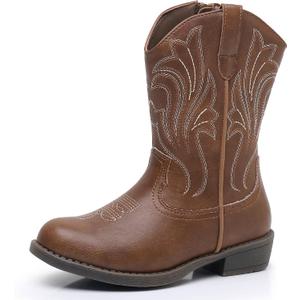 Ahannie Girls Cowboy Boots with Side Zipper – Western Cowgirl Boots for Toddler, Little Kid & Big Kid in Glitter or Classic Embroidery, 10 Toddler
