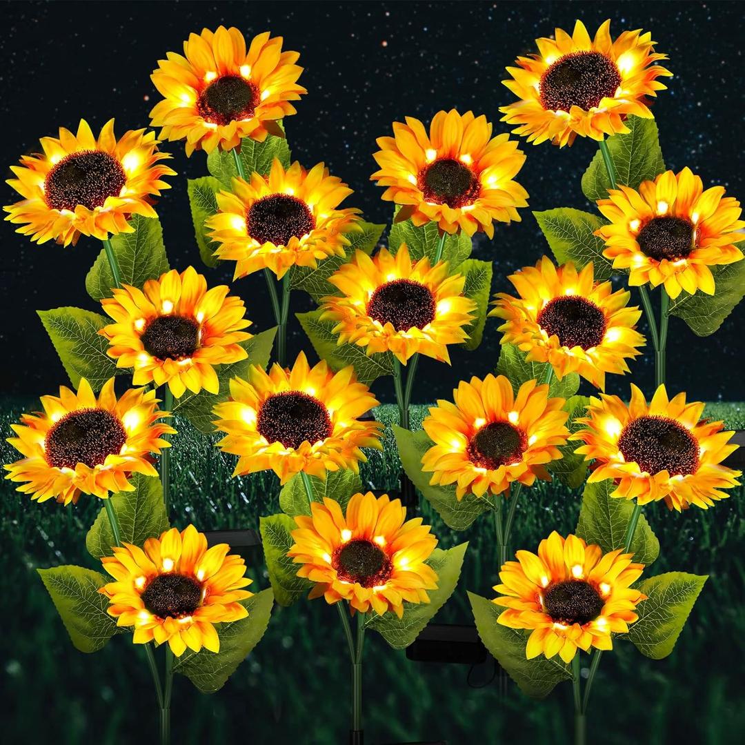 8 Pcs Solar Sunflower Lights with 16 Sunflower Solar Flowers Lights Outdoor Decor LED Garden Stake Lights Outdoor Garden Waterproof for Patio Lawn Garden Yard Pathway Decoration