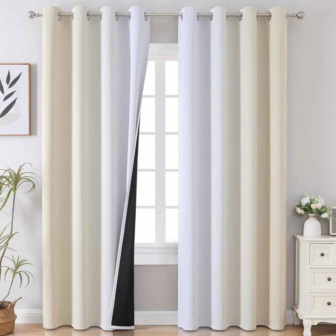 Estelar Textiler Beige and Greyish White Ombre Blackout Curtains 90 Inch Length 2 Panels Set, Thermal Insulated Drapes for Bedroom, Full Room Darkening Grommet Gradient Curtains for Living Room, 52Wx90L