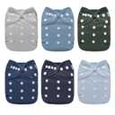 ALVABABY Baby Cloth Diaper 6 Pack with 12 Inserts One Size Cloth Diaper Covers Adjustable Washable Reusable for Baby Girls and Boys 6BM111 (Light Gray/Light Blue/Brown/Grass Green/Blue/Navy Blue/Blue Gray)