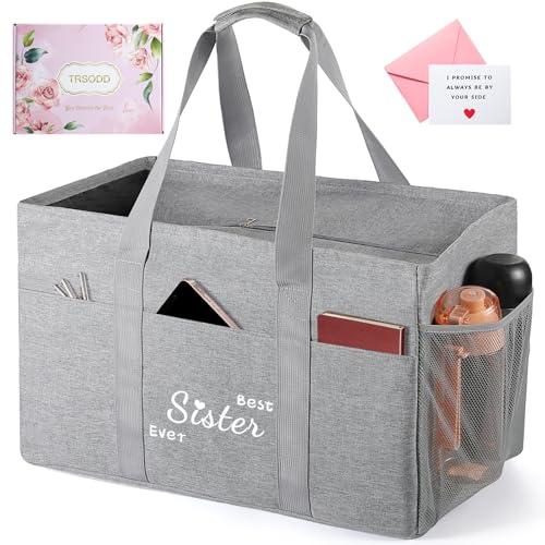 TRSODD Mothers Day Gifts for Sister Friends Birthday Gifts for Her Reusable Grocery Bags Foldable 10 Gallon Extra Large Utility Tote Bag,Set Of 2