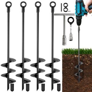 Ground Anchors Heavy Duty, Swing Set Anchor Kit 18 Inch 4 Pack Screw in Earth Anchors Trampoline Stakes High Wind Metal Auger Anchor for Shed Tent Carports Securing Animals Camping Mobile Home
