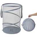 Seiritex Mesh Popup Laundry Hamper 115L Collapsible Laundry Basket Extra Large Foldable Clothing Storage Basket with Handles 15 Dx 20 H in (Gray)