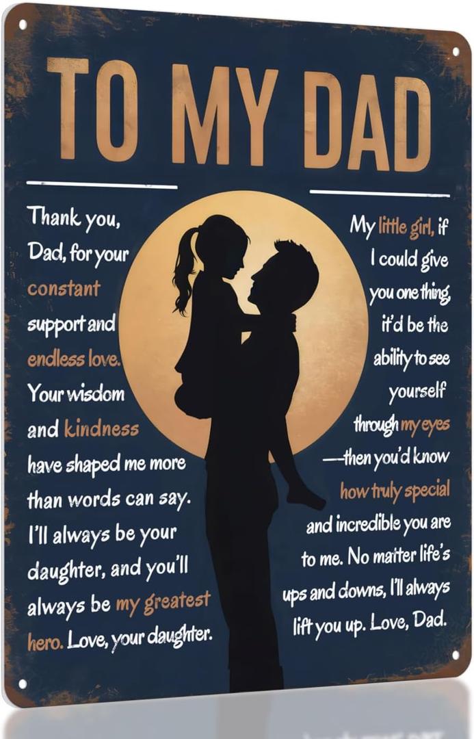 2 x To My Dad Decor Sign  Best Dad Gifts from Daughter, Sentimental Gifts for Dad, Fathers Day or Birthday Gifts for Dad, Vintage Aluminum Plaque by Opix Design 11x8.3 in. for Home, Office, Man Cave