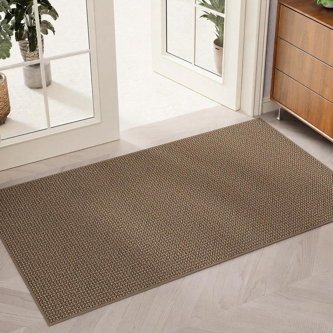 Indoor Door Mat 36"x60"(Rolled-Up, No Creases), Dirt Trapper and Absorbent Door Mats, Non-Slip Washable Entrance Mat, Low Profile Floor Mats for Front Back Door and Entryway, Light Brown