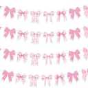 Neyeidru Bow Birthday Decorations Banner - 4Pcs Pink Bow Banner for Coquette Birthday Decorations Bow Garland Bunting for Girls Bow Party Decor Favor Supplies