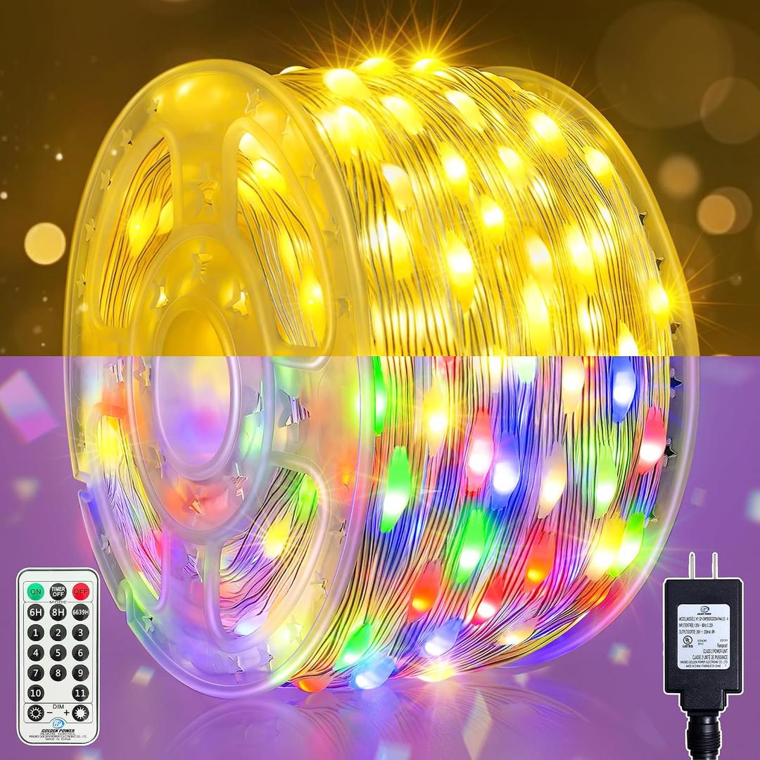 Outdoor Christmas Lights, 600LEDs 197FT Christmas Tree String Lights, IP67 Waterproof 11 Modes Warm and Multicolor Holiday Lights with Remote for House Yard Xmas Decorations