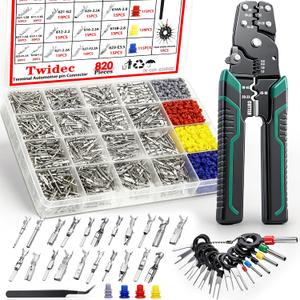 Twidec/820PCS Pin Connector Kit with Crimping Pliers,Car Electrical Wire Terminal 21Type 1/1.5/1.8/2.2/2.3/2.8/3.5mm Auto Electric Connector Terminal Non-Insulated Plug Removal Male Female Crimp Pins