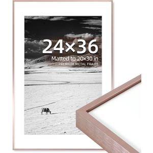 OUZUGIE 24X36 Picture Frame,Display Poster 20X30 With Mat or 24X36 Without Mat,Rose Gold Aluminum Poster Frames with Premium Acrylic,Photo Frames with Strong Corner for Gallery Wall and Tabletop