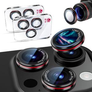 X-it 2 Pack Camera Lens Protector, Shatterproof Anti-Scratch Ultra HD Camera Protector, Anti-Glare Tempered Glass Lens Protector for iPhone 16 Pro Max/16Pro/15 Pro Max/15Pro/14 Pro Max/14Pro,Black Red