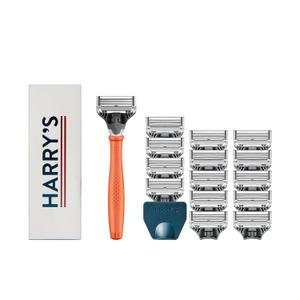 Harry's Original Shaving Kit for Men - Razor Handle, 15 Razor Blade Refills, and Travel Blade Cover - German Engineered - Orange