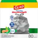 Glad ForceFlex MaxStrength Drawstring XL Kitchen Trash Bags, 20 Gal, Gain, 80 Ct